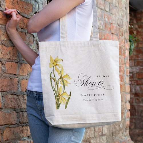 Yellow Daffodil Floral Watercolor Bridal Shower Tote Bag