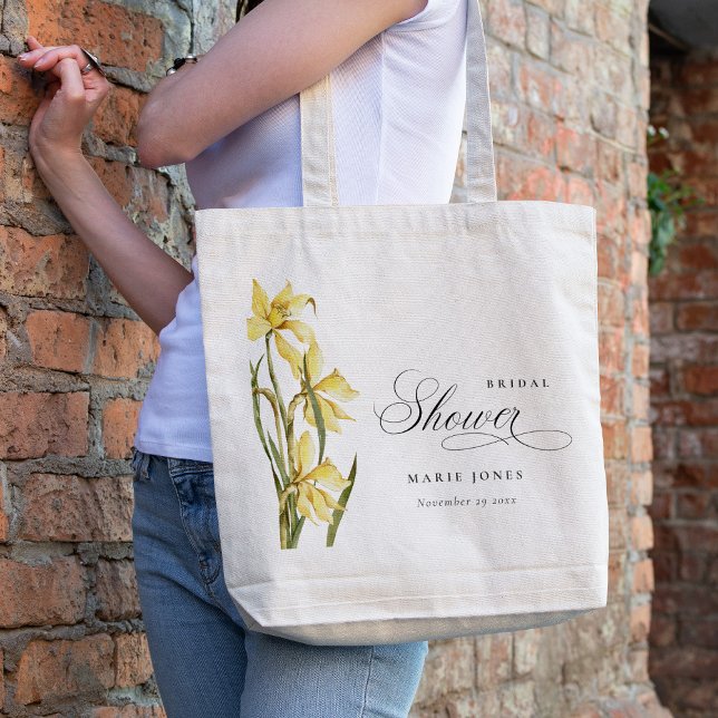 Yellow Daffodil Floral Watercolor Bridal Shower Tote Bag (Creator Uploaded)