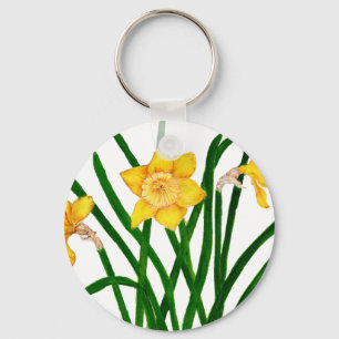 Yellow Daffodil Floral Watercolor Painting Keychain