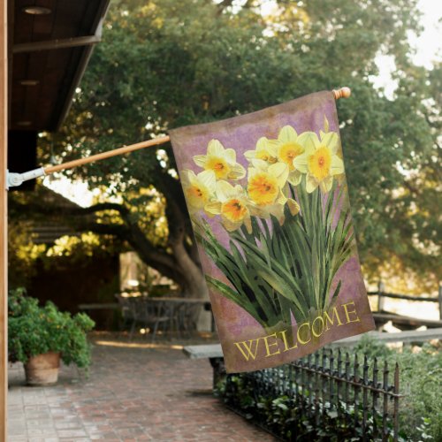 Yellow Daffodil Floral Welcome House Flag