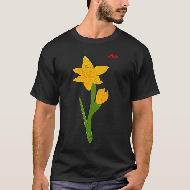 Yellow Daffodil Flower Oil Painting Print Exclusiv T-Shirt (Front)