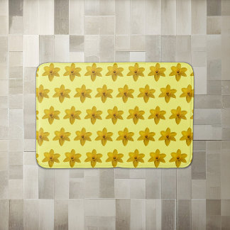 Yellow Daffodil Flower Seamless Pattern on Bath Mat