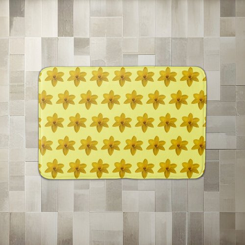 Yellow Daffodil Flower Seamless Pattern on Bath Mat
