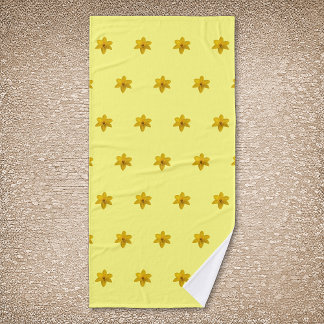 Yellow Daffodil Flower Seamless Pattern on Bath Towel