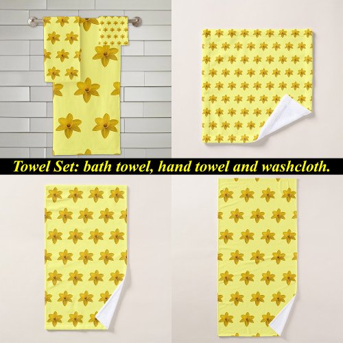 Yellow Daffodil Flower Seamless Pattern on Bath Towel Set