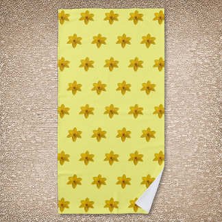 Yellow Daffodil Flower Seamless Pattern on Beach Towel