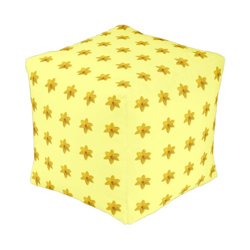 Yellow Daffodil Flower Seamless Pattern on Cube Pouf