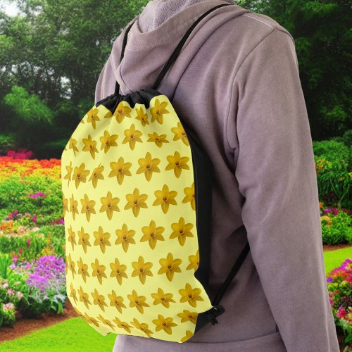 Yellow Daffodil Flower Seamless Pattern on Drawstring Bag