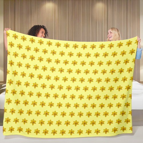 Yellow Daffodil Flower Seamless Pattern on Fleece Blanket