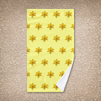 Yellow Daffodil Flower Seamless Pattern on Hand Towel