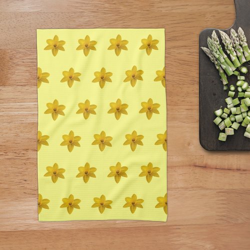 Yellow Daffodil Flower Seamless Pattern on Kitchen Towel
