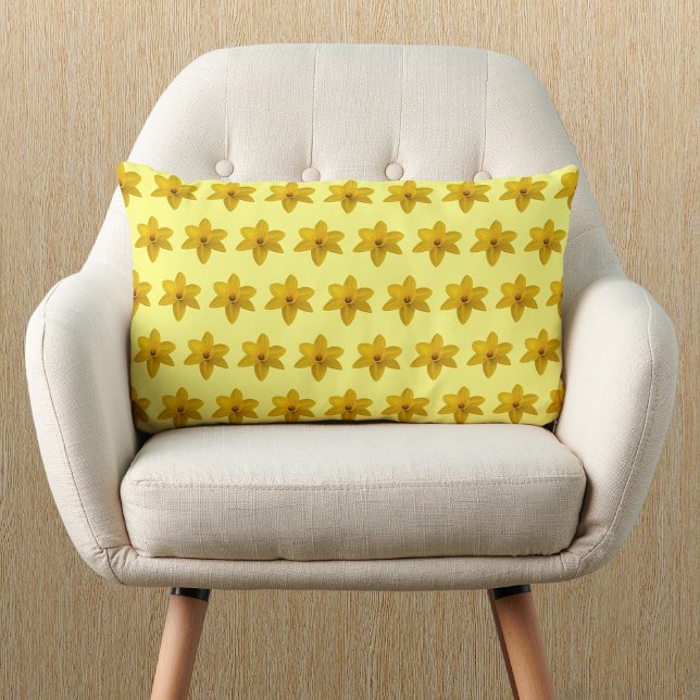 Yellow Daffodil Flower Seamless Pattern on Lumbar Pillow (Yellow Daffodil flower seamless pattern on lumbar pillow)