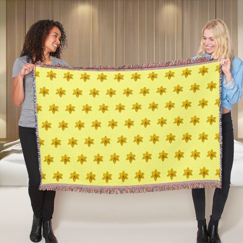 Yellow Daffodil Flower Seamless Pattern on Throw Blanket