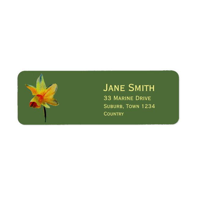 Yellow daffodil flower watercolour art label (Front)
