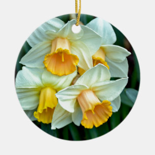 Yellow daffodil flowers ceramic ornament