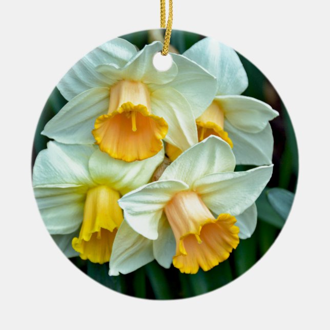 Yellow daffodil flowers ceramic ornament (Front)