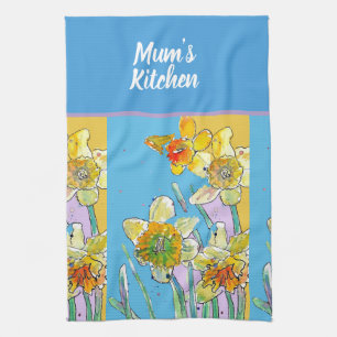 Yellow Daffodil Flowers Floral Flower Watercolor Kitchen Towel