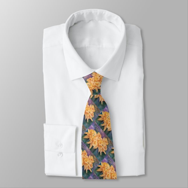 Yellow Daffodil Flowers in Watercolor Neck Tie (Tied)