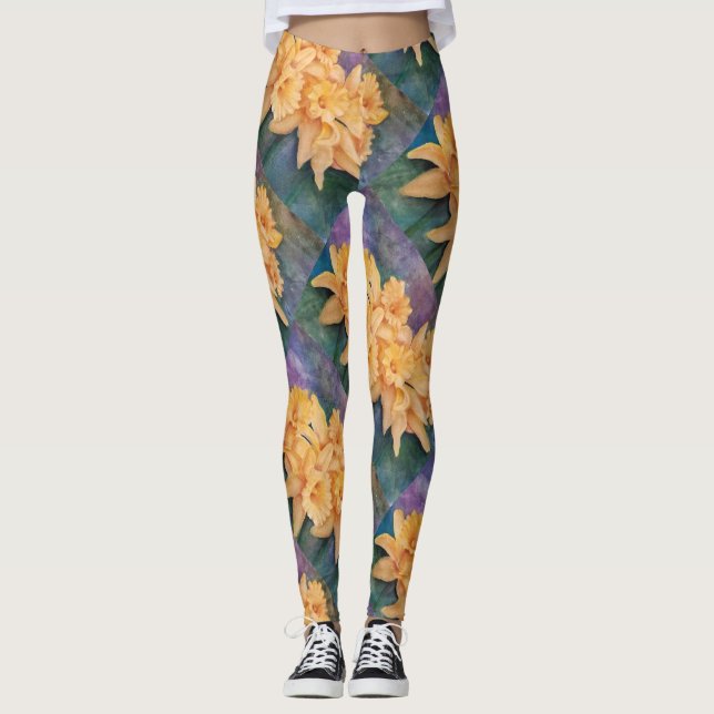 Yellow Daffodil Flowers in Watercolors Leggings (Front)