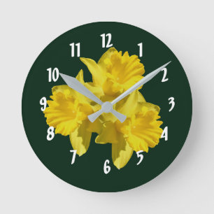 Yellow Daffodil Flowers Round Clock