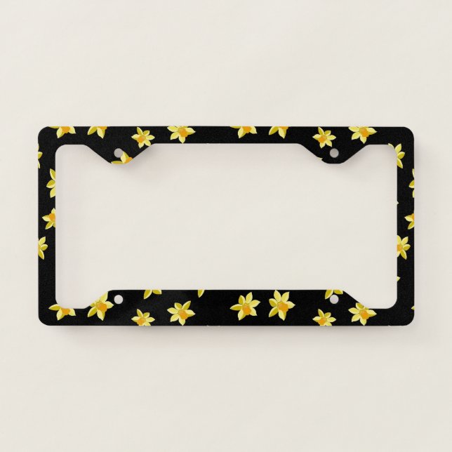 Yellow daffodil flowers seamless floral pattern  license plate frame (Front)