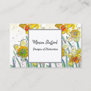 Yellow Daffodil Flowers Watercolor Business Card