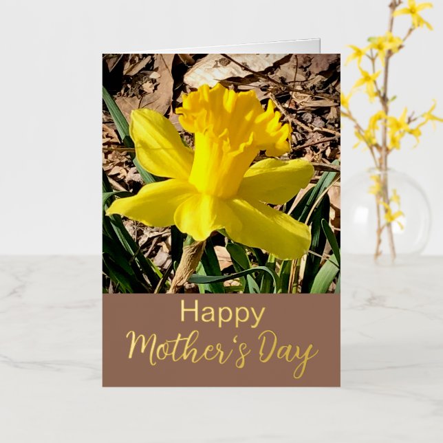 Yellow Daffodil Happy Mother’s Day  Gold  Foil Holiday Card (Yellow Flower)