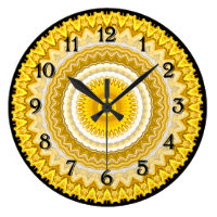 Yellow Daffodil Mandala Pattern Black Numbers Large Clock