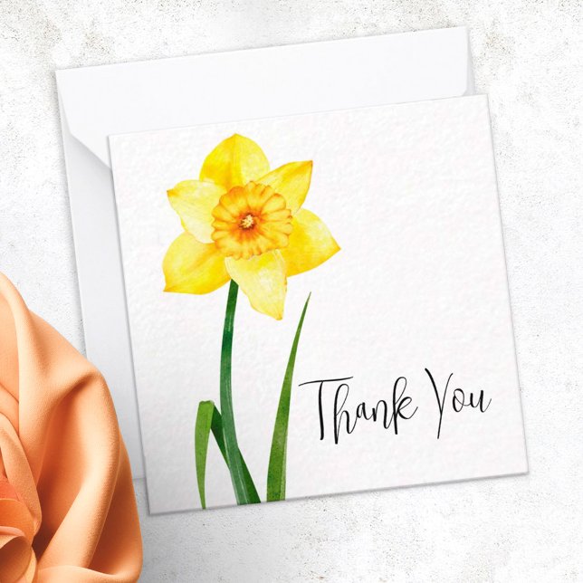 Yellow Daffodil Narcissus Illustrated Thank You Note Card (Creator Uploaded)
