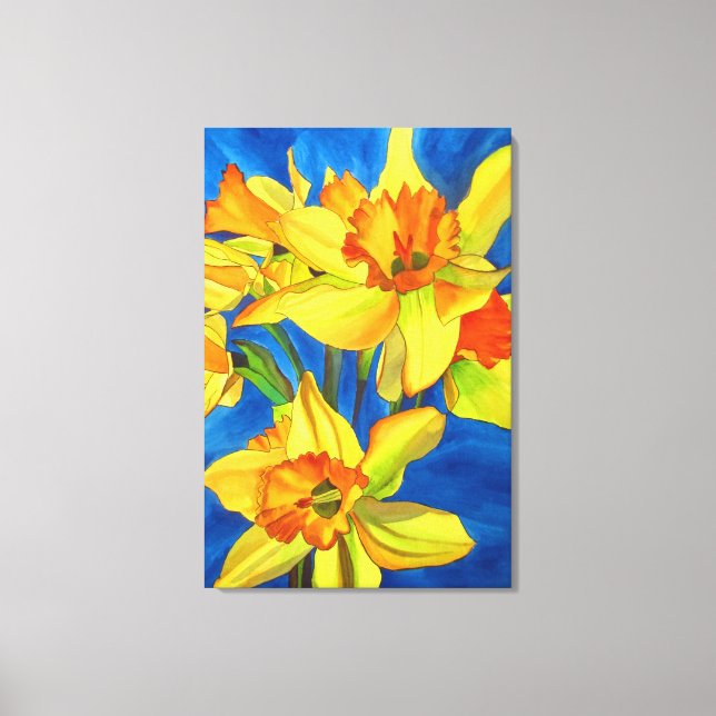 Yellow Daffodil narcissus watercolour flower art Canvas Print (Front)