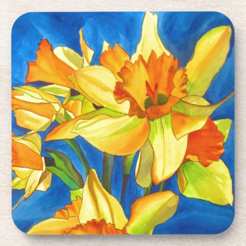 Yellow daffodil narcissus watercolour painting drink coaster