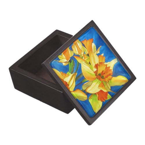 Yellow daffodil narcissus watercolour painting keepsake box
