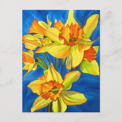 Yellow daffodil narcissus watercolour painting postcard