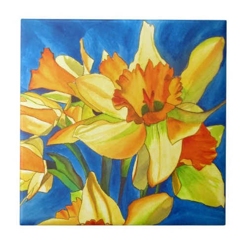Yellow daffodil narcissus watercolour painting tile