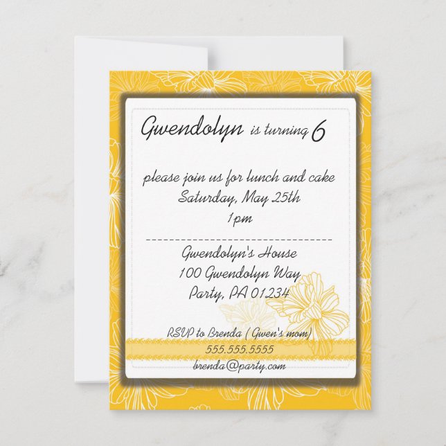 Yellow Daffodil Party Invitation Cards (Front)