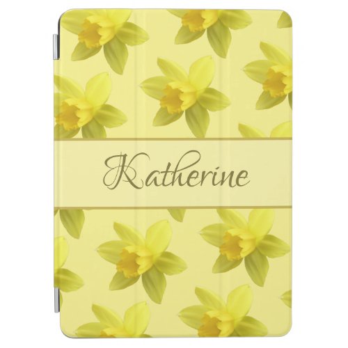 Yellow Daffodil Pattern Custom Name iPad Air Cover