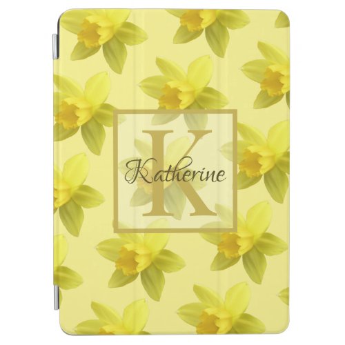 Yellow Daffodil Pattern Monogram iPad Air Cover