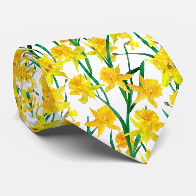 Yellow Daffodil Pattern Neck Tie (Rolled)