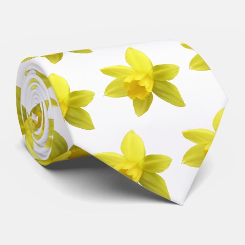 Yellow Daffodil Pattern on White Background Neck Tie