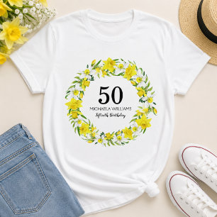 Yellow Daffodil Personalized Fiftieth Birthday T-Shirt