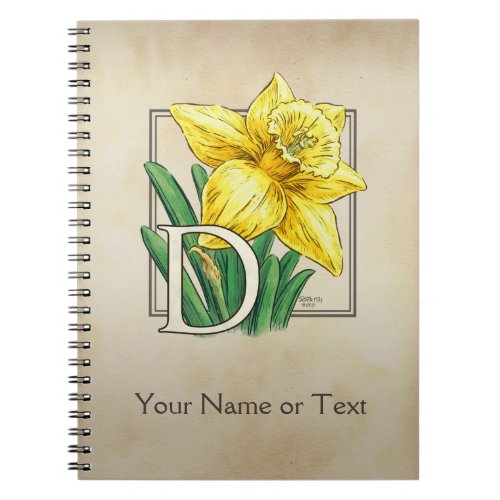 Yellow Daffodil Personalized Monogram Notebook