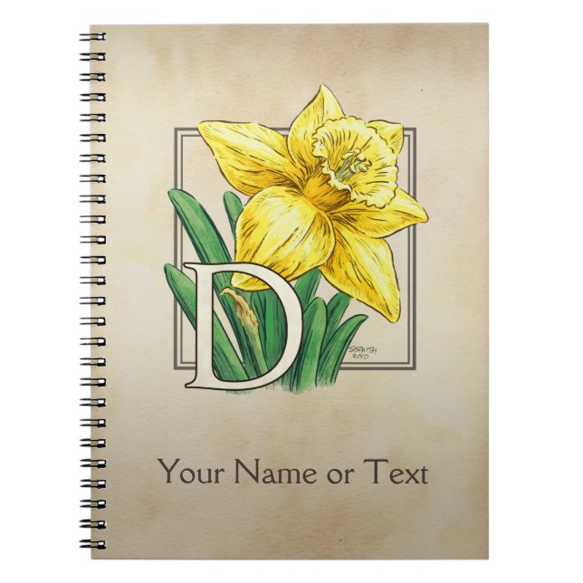 Yellow Daffodil Personalized Monogram Notebook (Front)