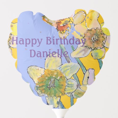 Yellow Daffodil Purple floral Watercolor Birthday Balloon