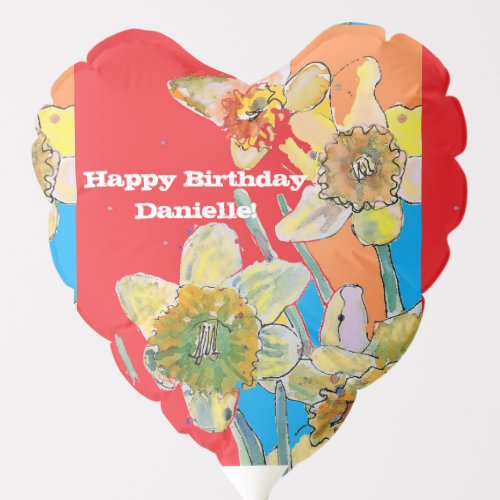 Yellow Daffodil red floral Watercolor Birthday Balloon