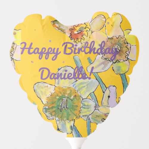 Yellow Daffodil Spring floral Watercolor Birthday Balloon