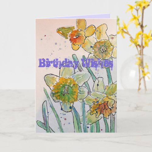 Yellow Daffodil Spring Flower Watercolor Art Card