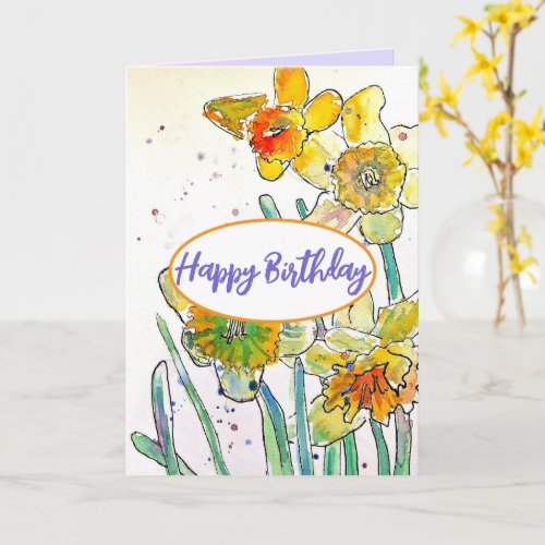 Yellow Daffodil Spring Flower Watercolor Birthday
