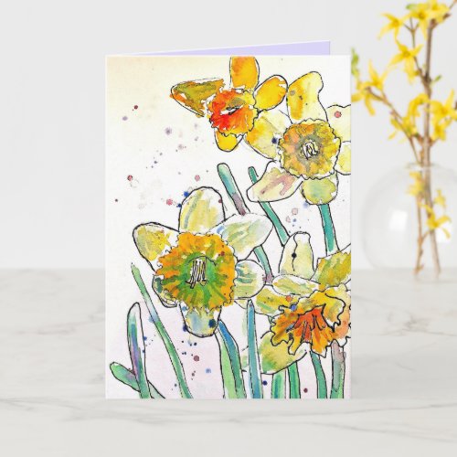 Yellow Daffodil Spring Flower Watercolor Birthday