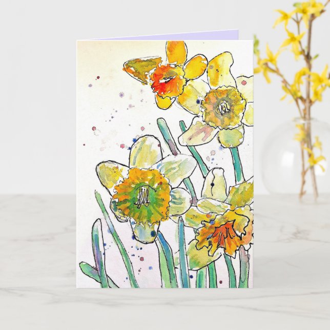 Yellow Daffodil Spring Flower Watercolor Birthday Card (Yellow Flower)