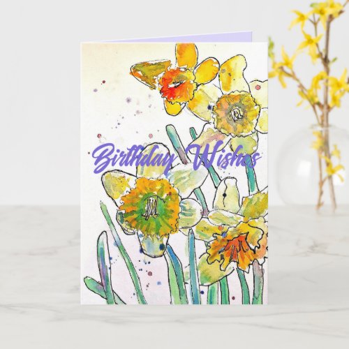 Yellow Daffodil Spring Flower Watercolor Birthday